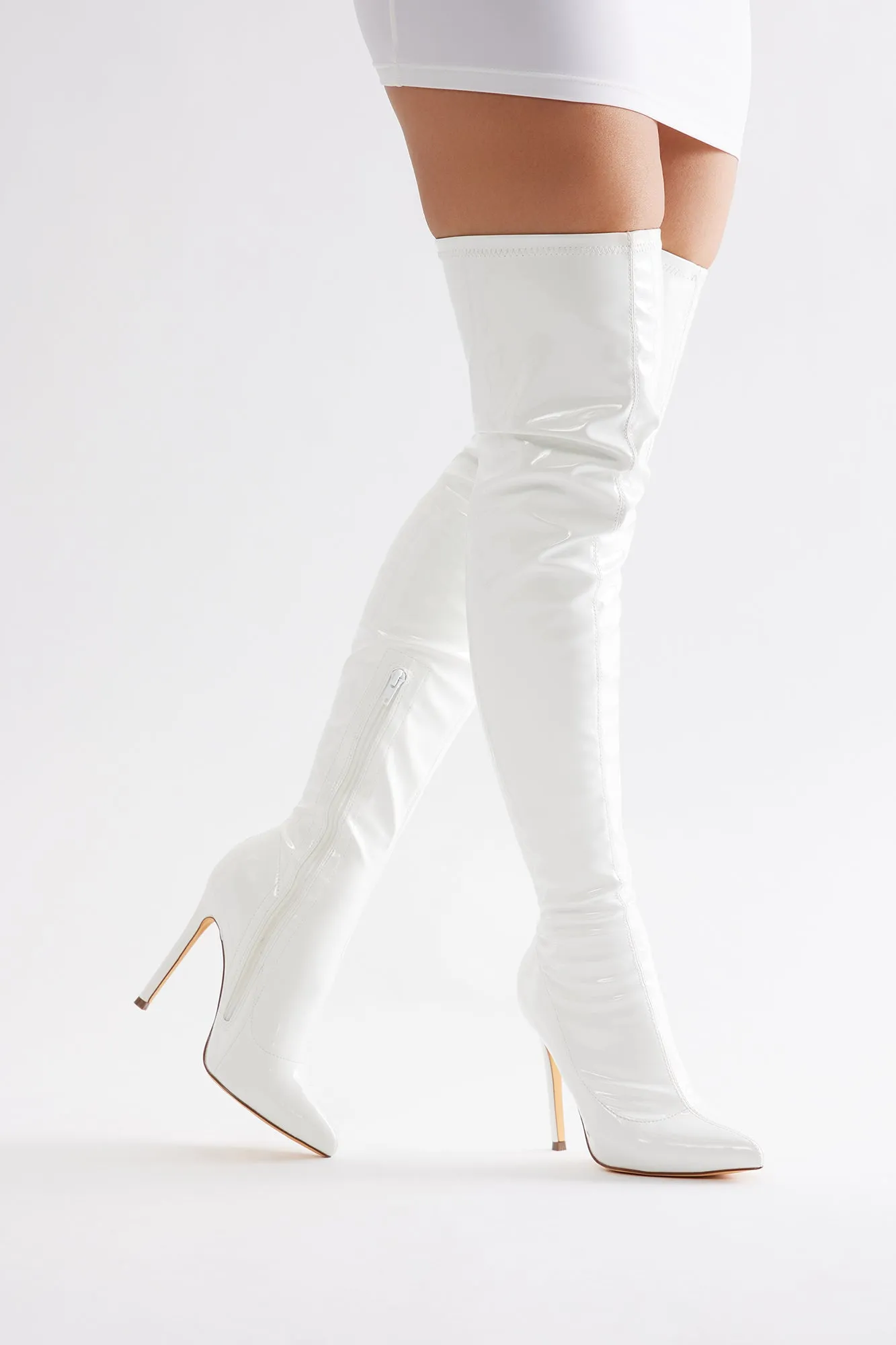 After Dark Over The Knee Boots - White