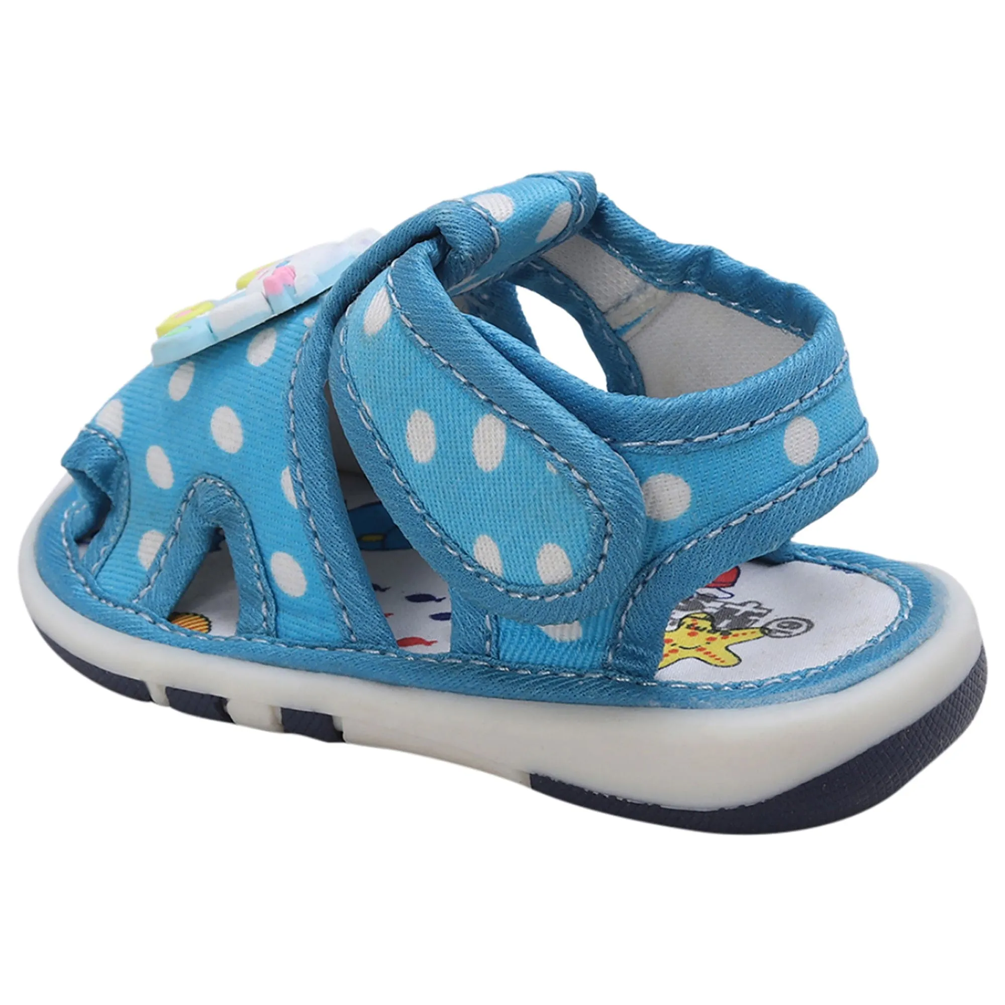 Baby Moo Puppy In Car Polka Dot Velcro Strap Anti-Skid Chu Chu Sound Sandals - Blue