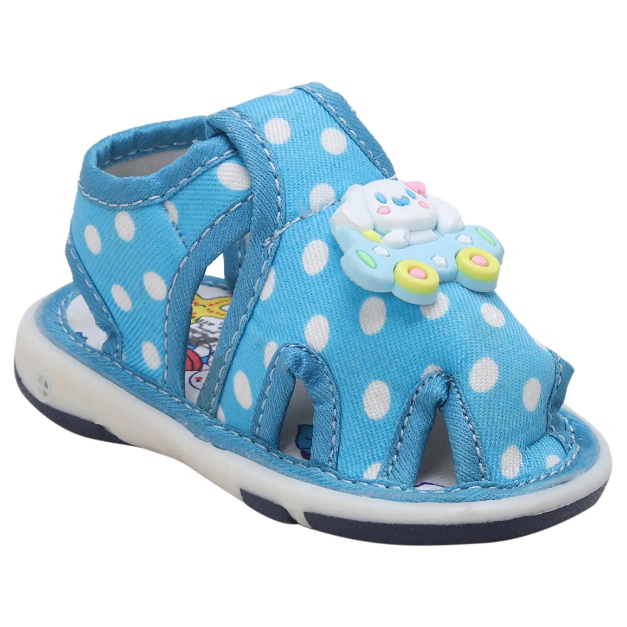 Baby Moo Puppy In Car Polka Dot Velcro Strap Anti-Skid Chu Chu Sound Sandals - Blue