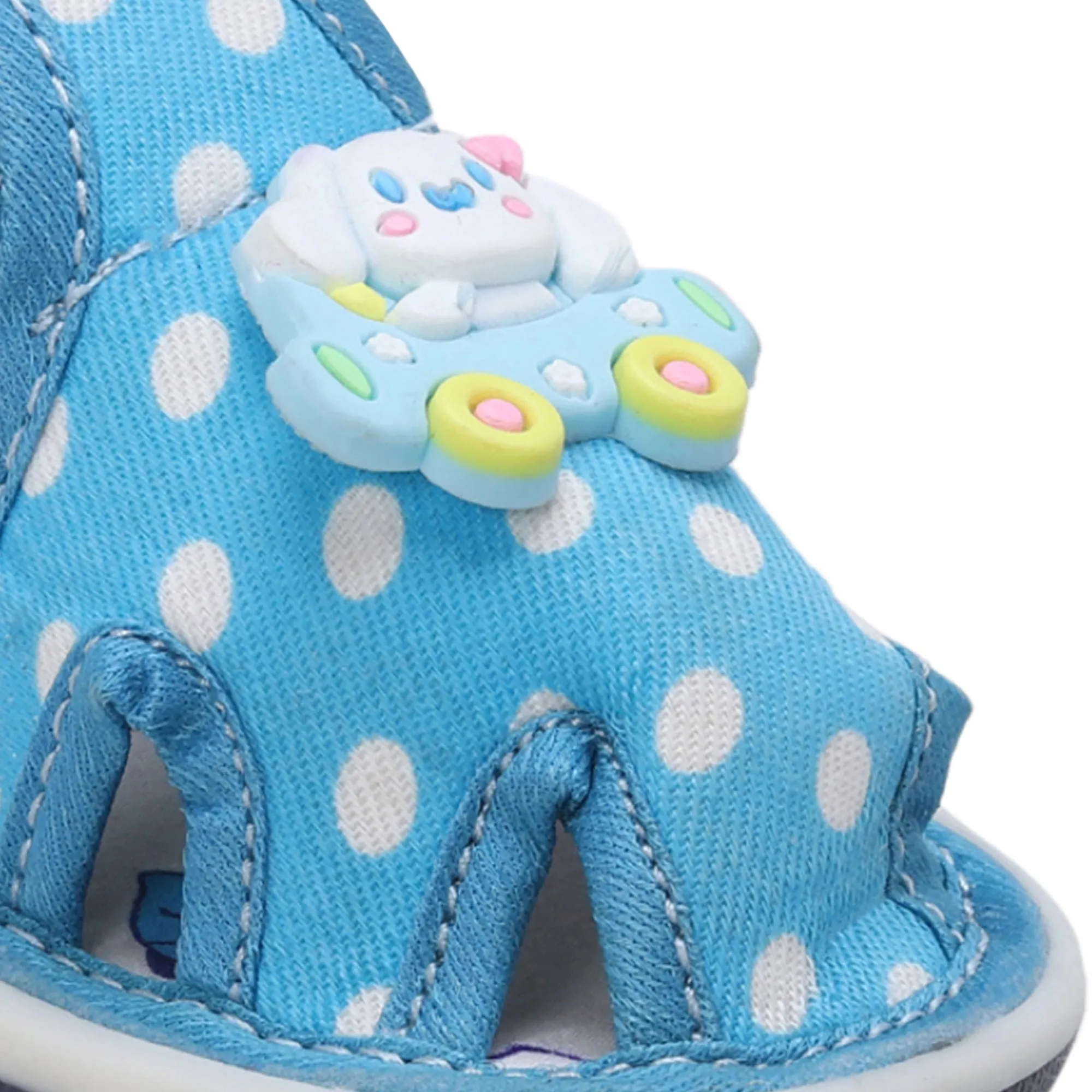 Baby Moo Puppy In Car Polka Dot Velcro Strap Anti-Skid Chu Chu Sound Sandals - Blue