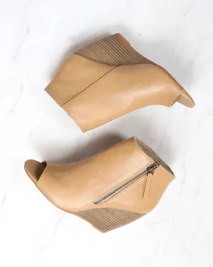 BC Footwear Rebellion Peep Toe Wedge Heel Booties in Taupe