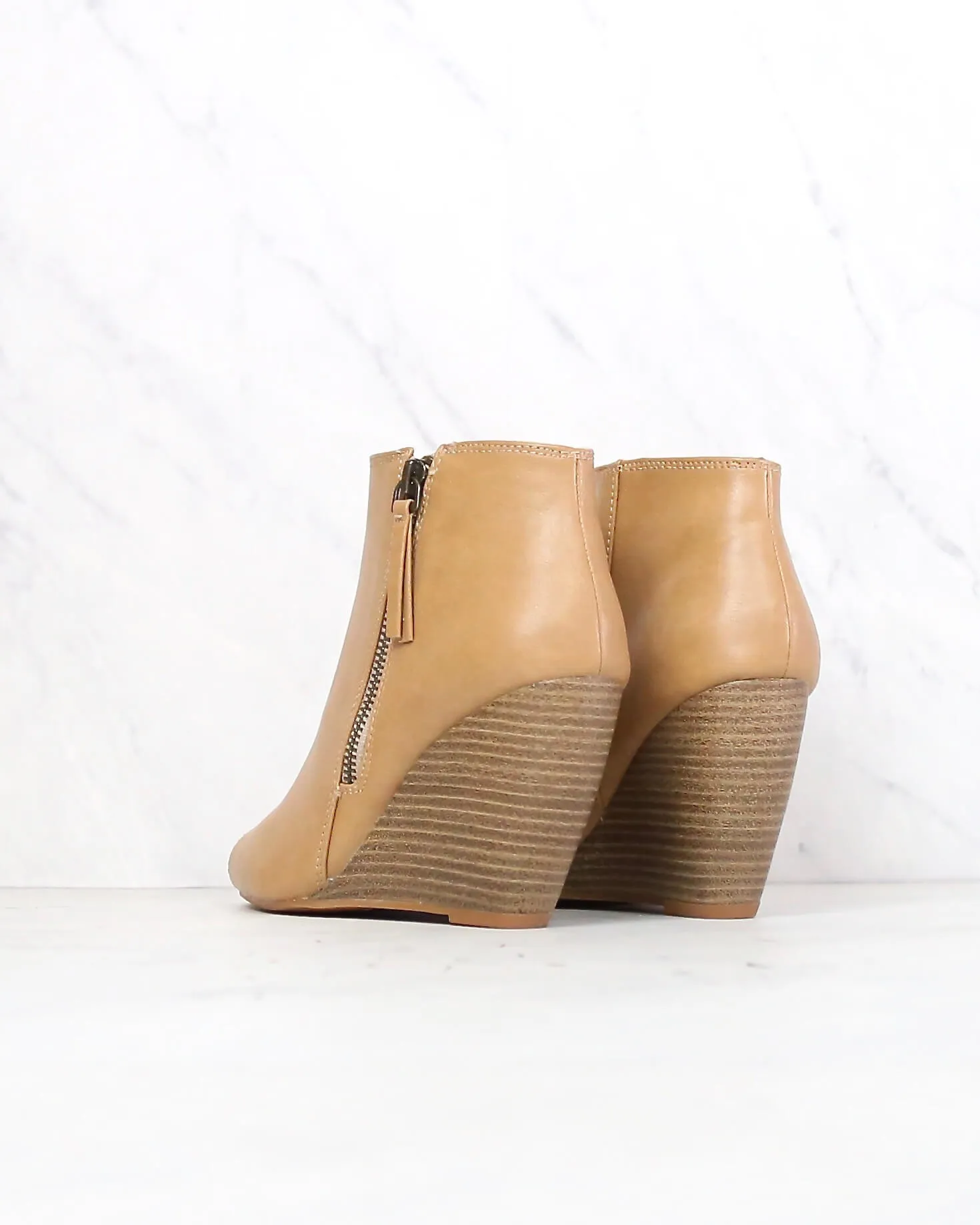 BC Footwear Rebellion Peep Toe Wedge Heel Booties in Taupe