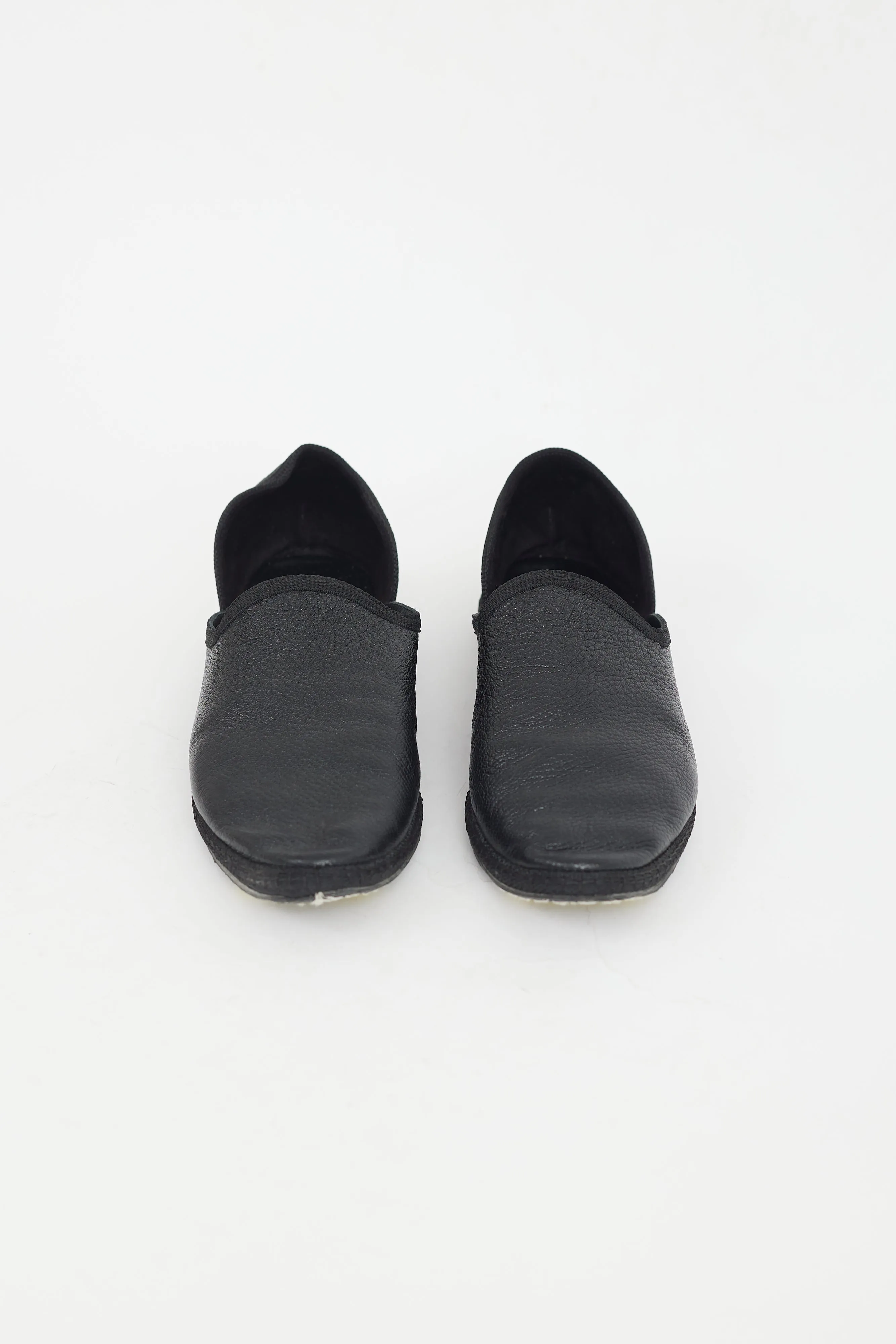 Black Leather Slipper Flat