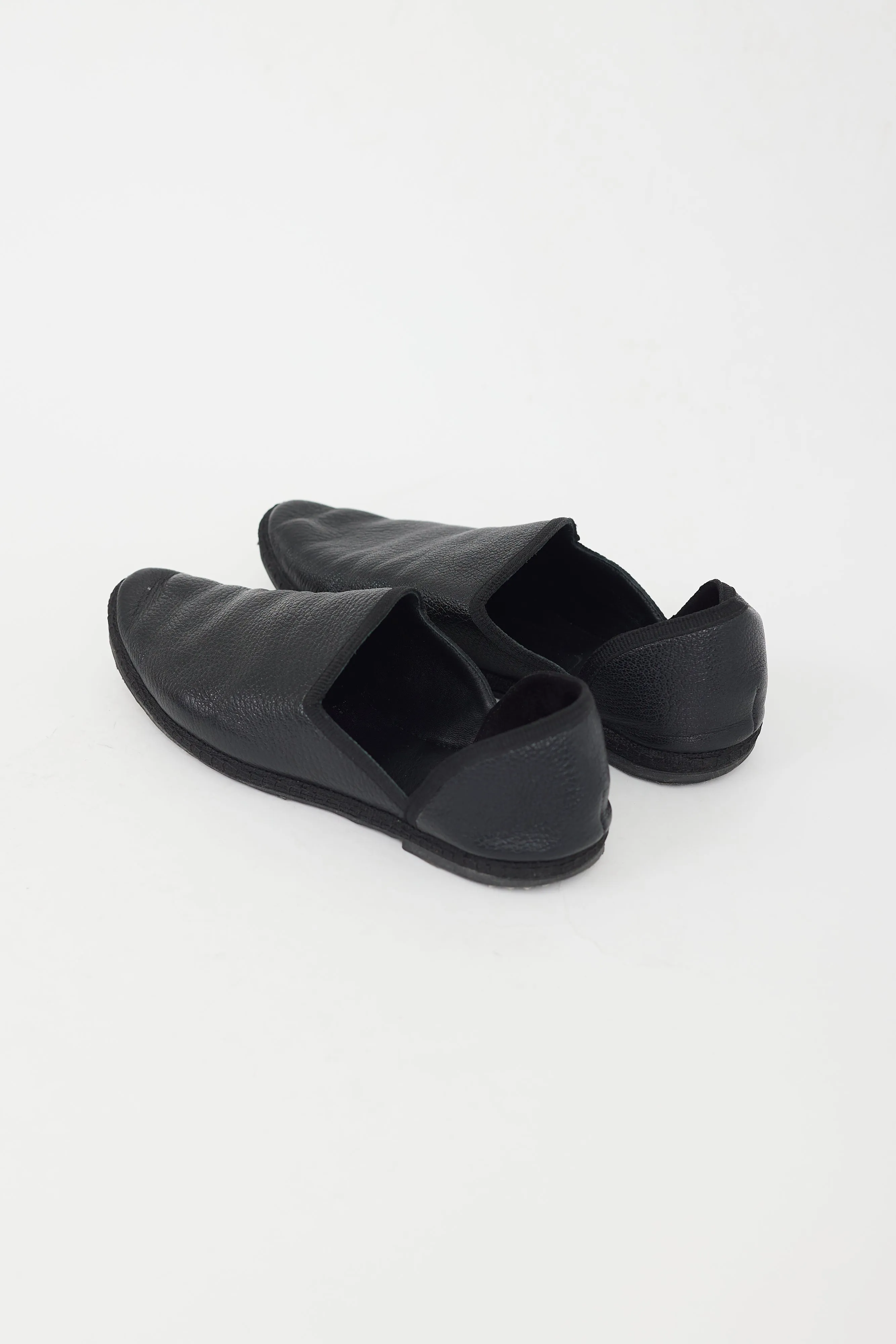 Black Leather Slipper Flat