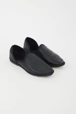 Black Leather Slipper Flat