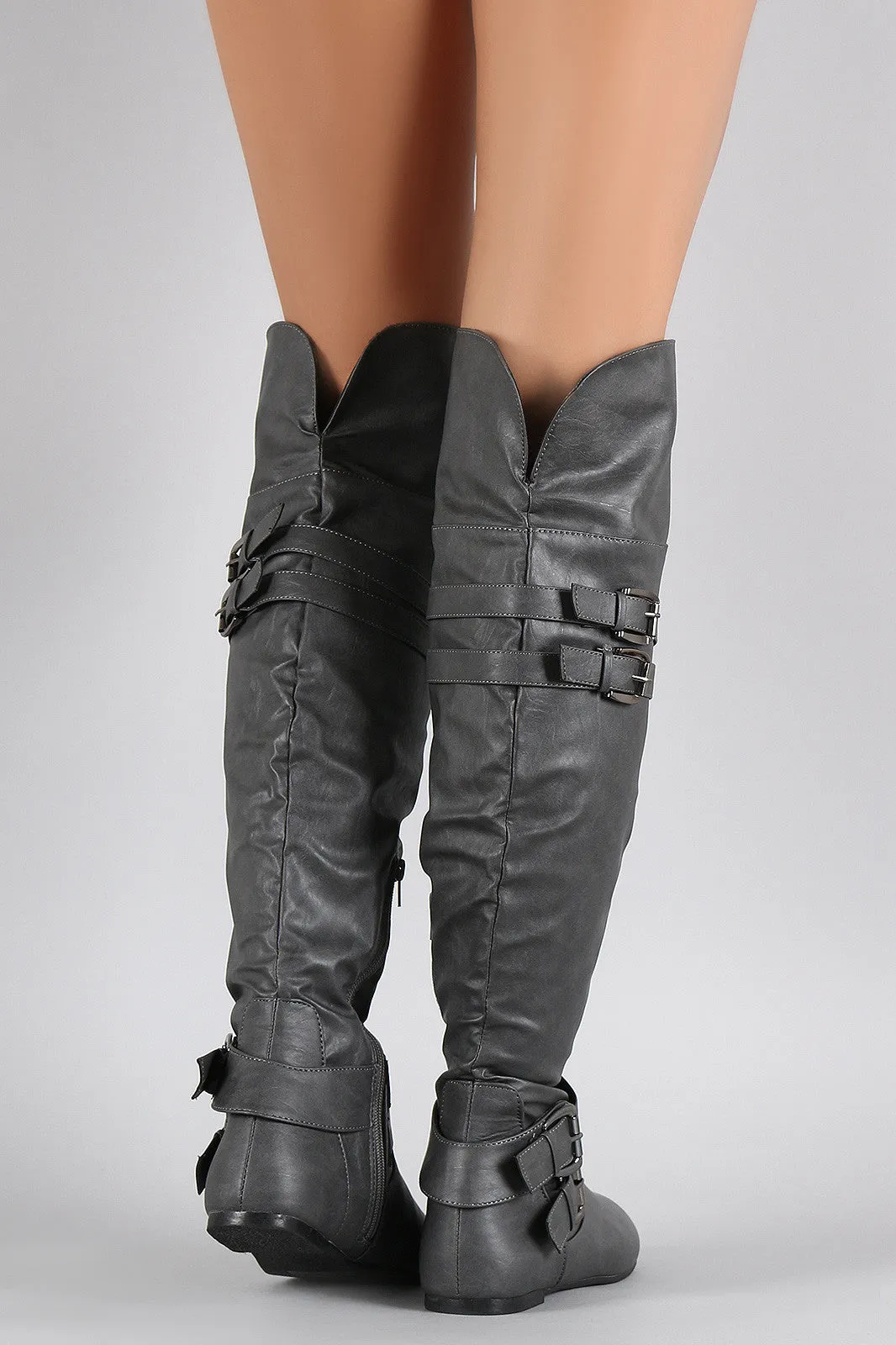 Buckle Strap Round Toe Riding Over-The-Knee Boots