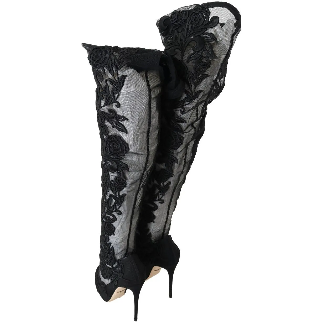 Dolce & Gabbana Embroidered Floral Over-Knee Boots