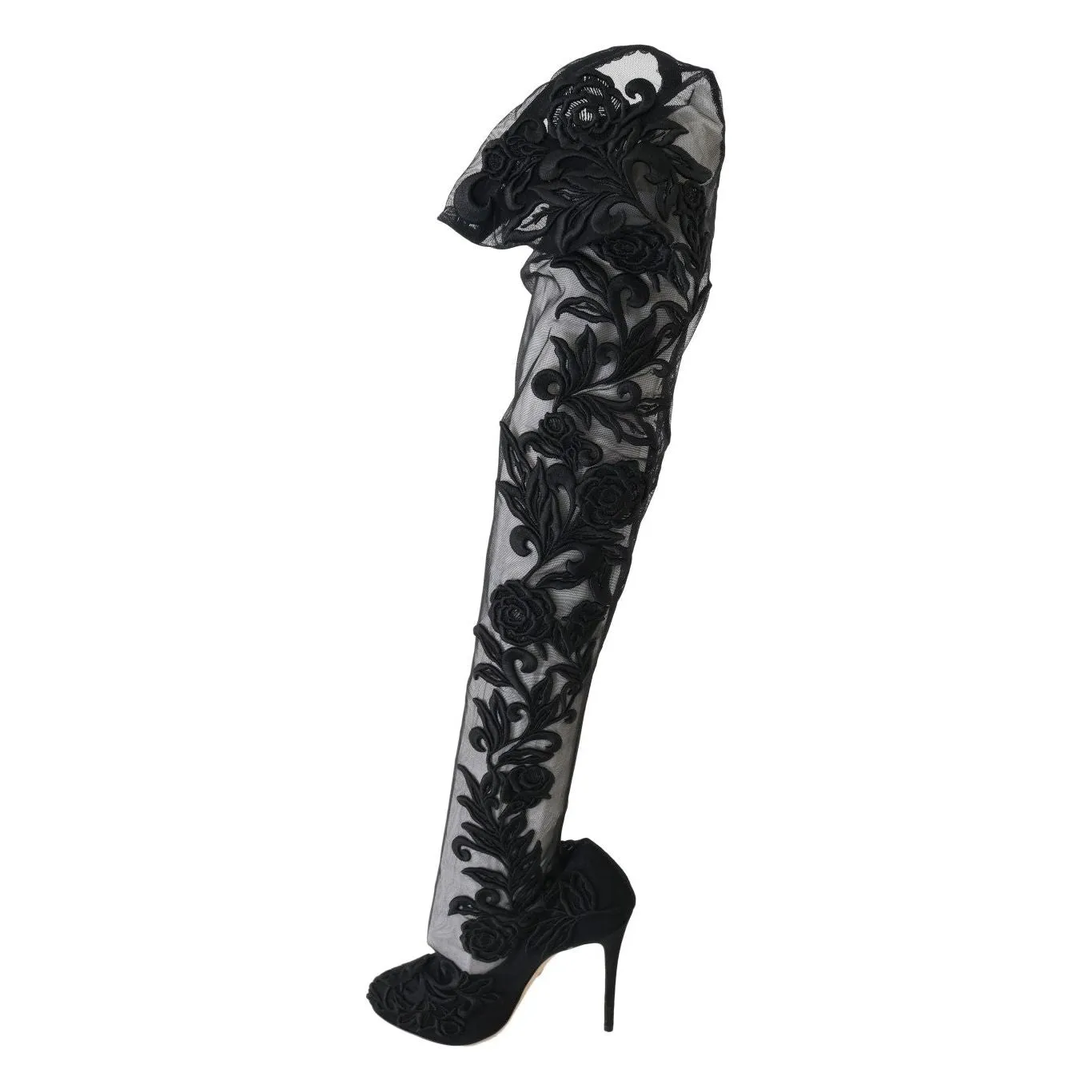 Dolce & Gabbana Embroidered Floral Over-Knee Boots