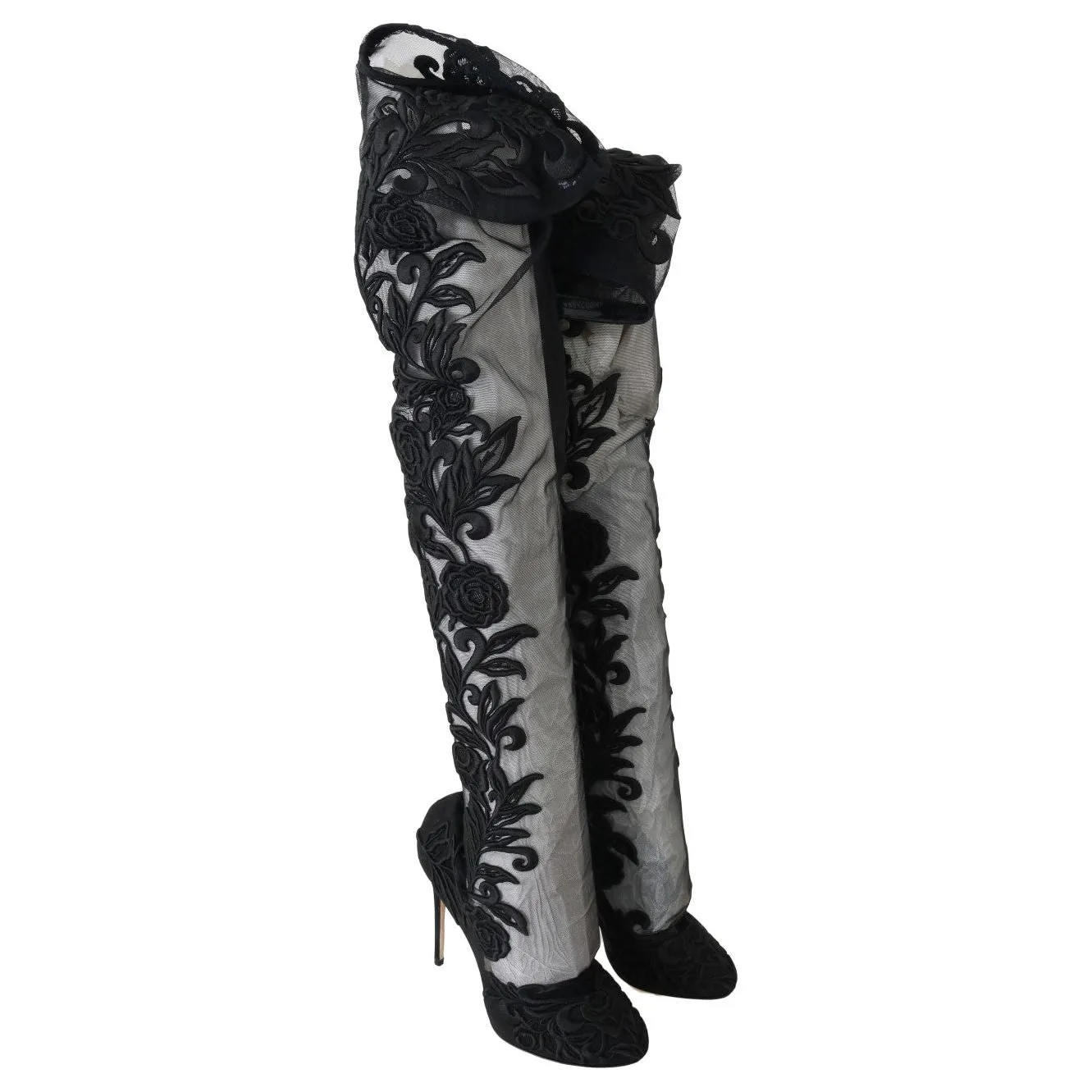 Dolce & Gabbana Embroidered Floral Over-Knee Boots