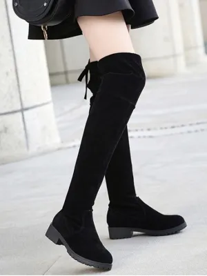 Gorgeous Tie Back Low Heel Thigh High Boots