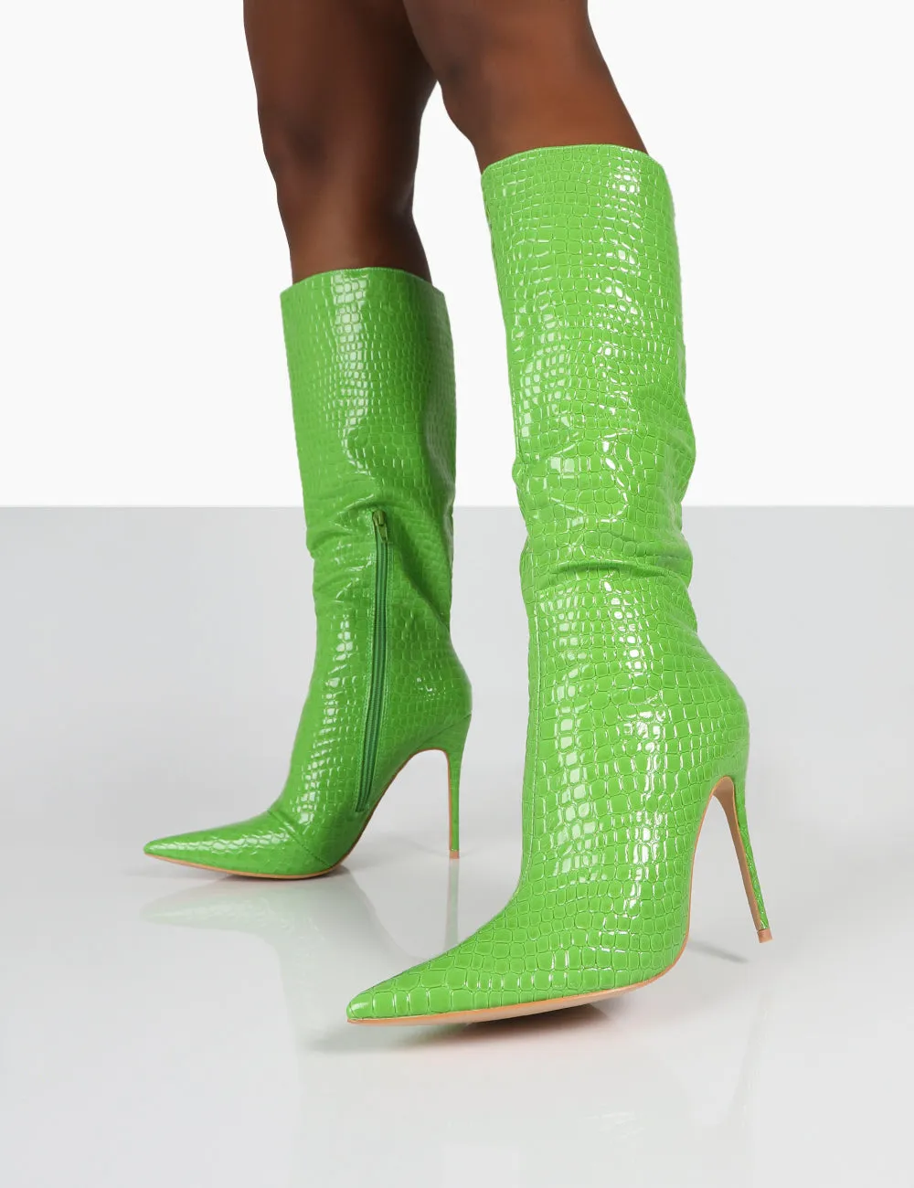 Horizon Neon Green Pu Knee High Boots