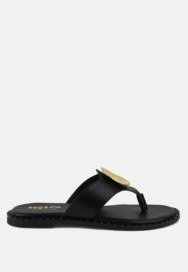 Kathleen Buckle Embellished Slip On Thong Sandals