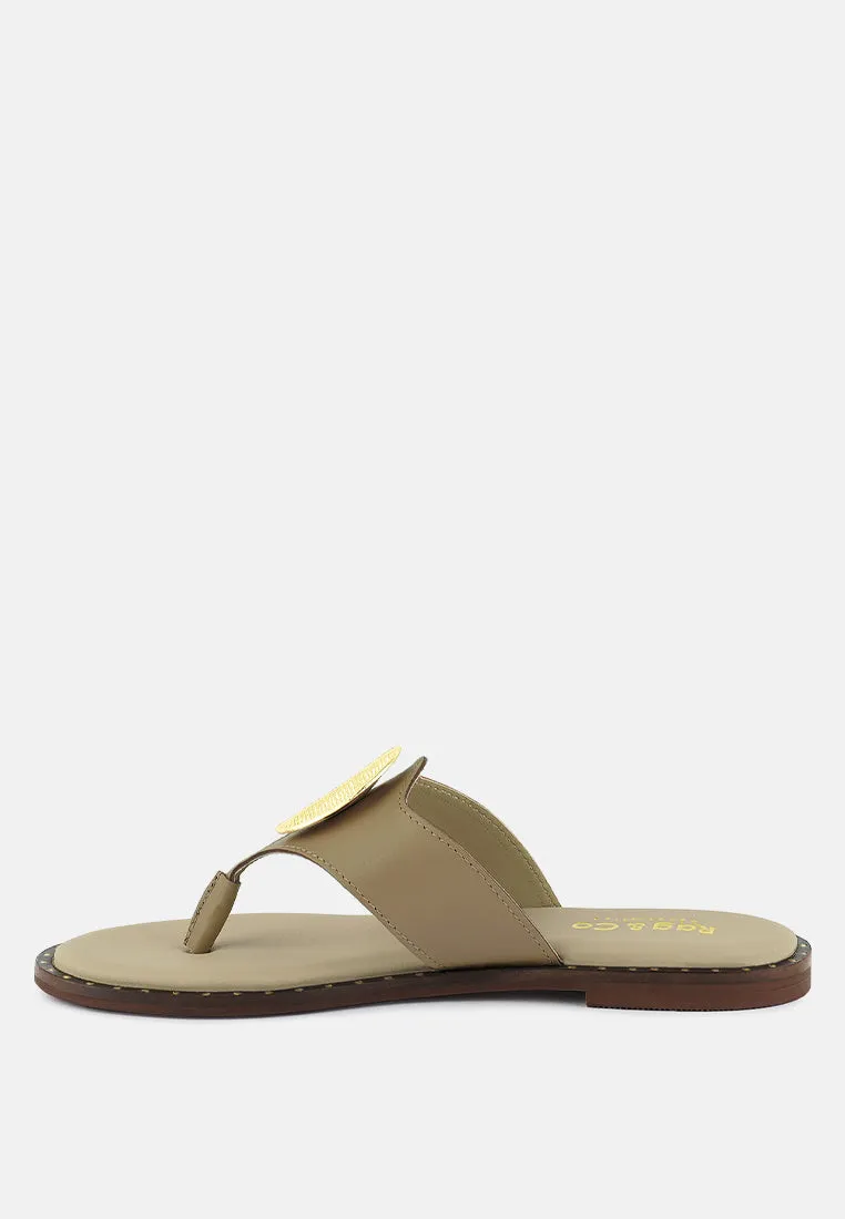 Kathleen Buckle Embellished Slip On Thong Sandals