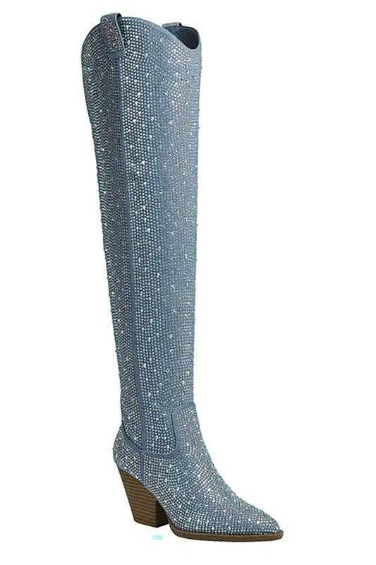 LANNEY TALL RHINESTONE WESTERN BOOTS