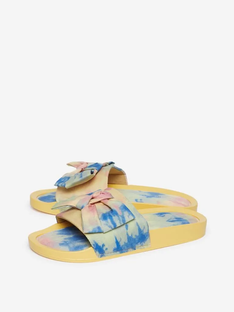 LUNA BLU Yellow Bow Pattern Slides