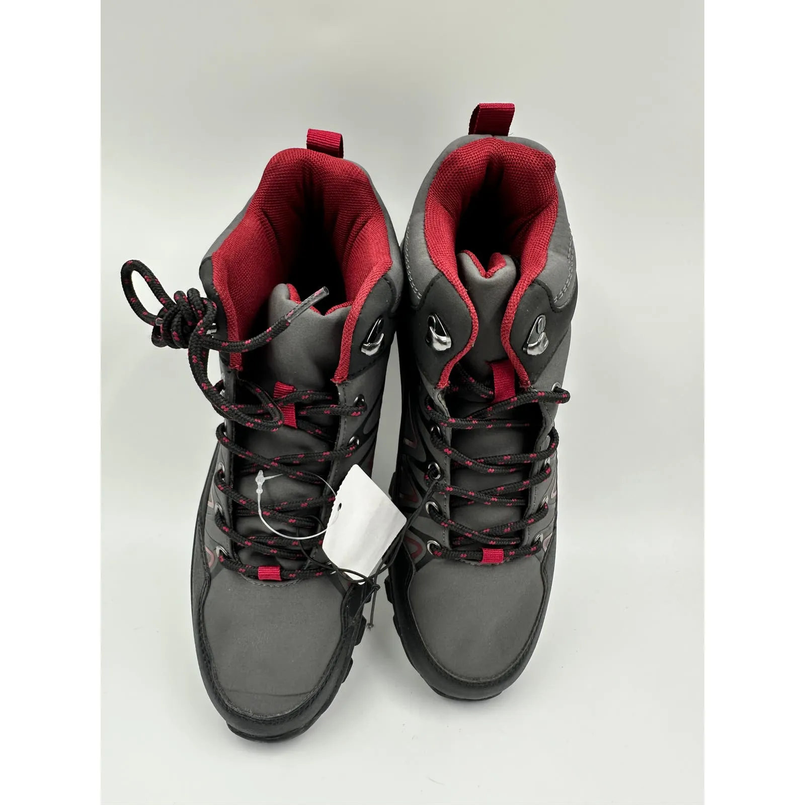 Men's Size 7.5, Gray and Black High Top Hikers w/ Red Accents and Rugged Tread