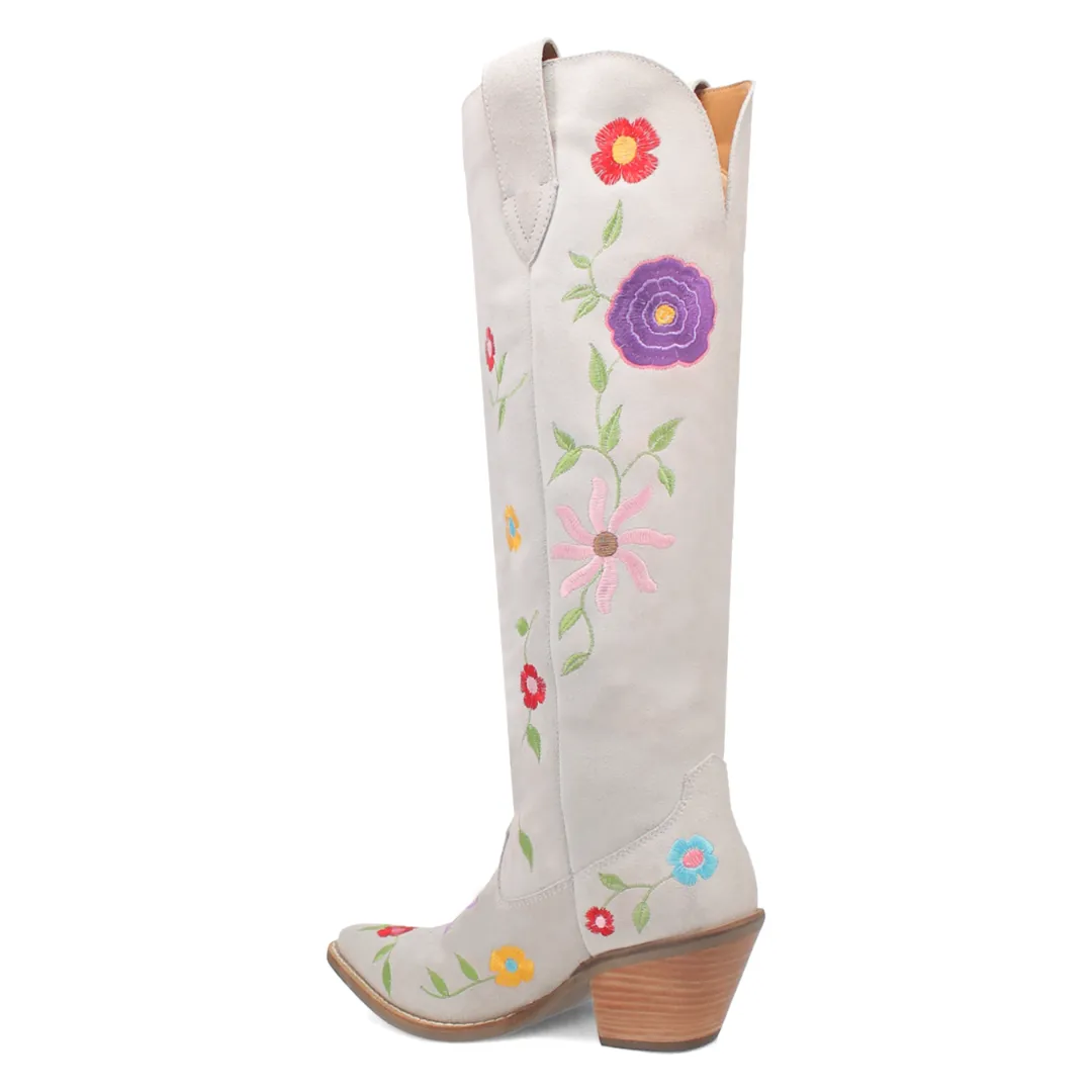 Online Exclusive | Dingo | Flower Power Suede Boot in White **PREORDER