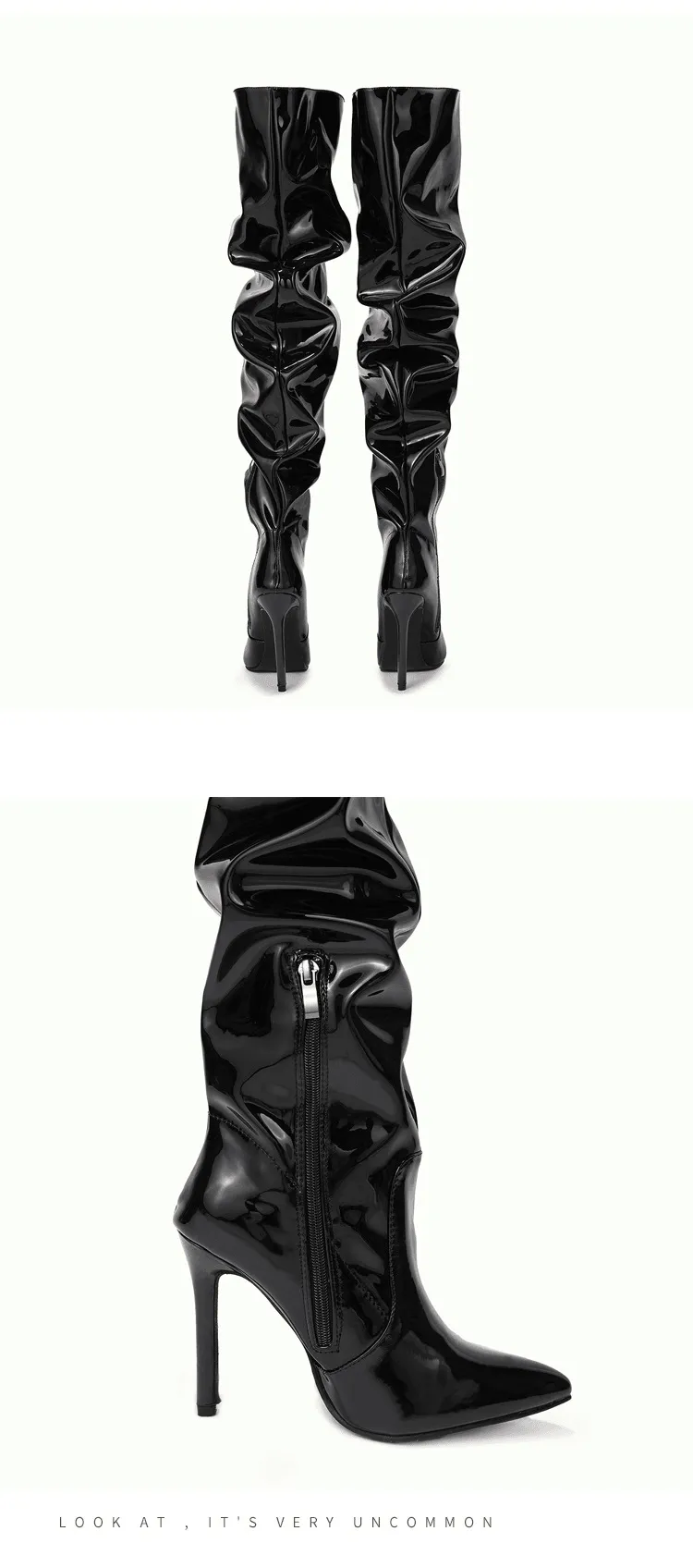 Pleated Over The Knee PU Leather Boots