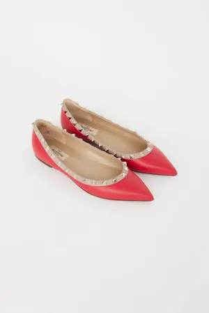 Red Leather & Rockstud Studded Flat