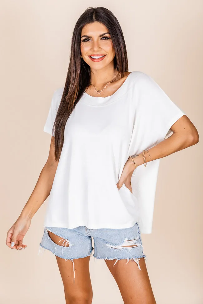 So Delightful Ivory Boat Neck Waffle Tee FINAL SALE