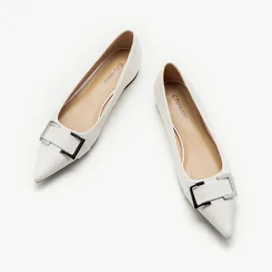 Soft Leather Metal Buckle Pointed Toe Flats