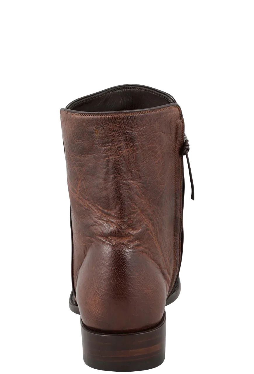 Stallion Full Quill Ostrich Zorro Ankle Boots - Antique Saddle