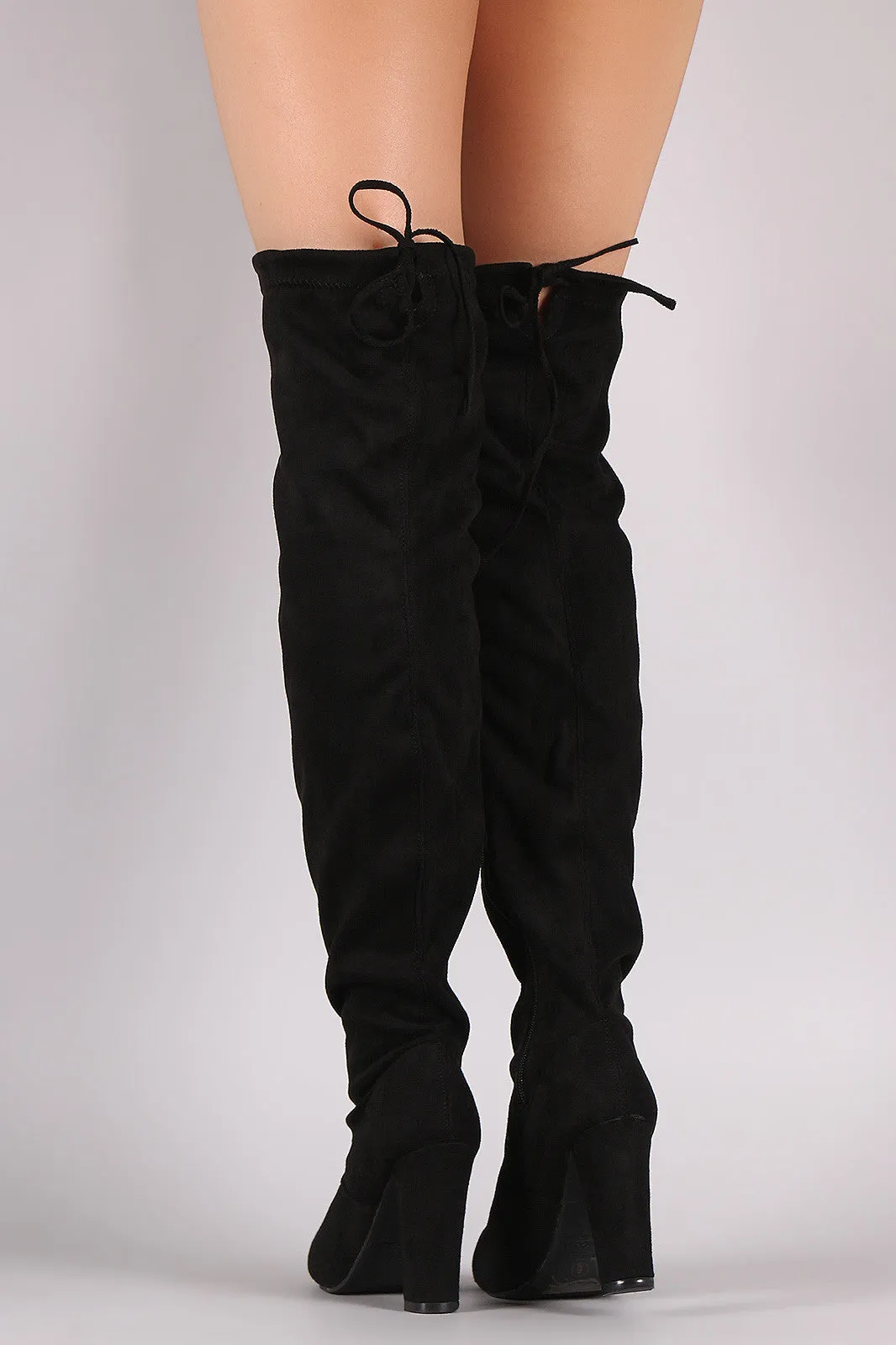 Suede Drawstring-Tie Thick Heeled Over-The-Knee Boots