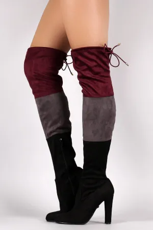 Suede Tri-color Over-The-Knee Chunky Heel Boots