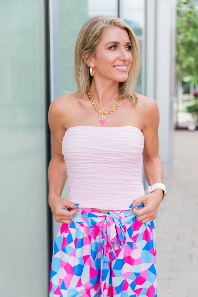 Taking Your Time Pink Textured Strapless Knit Top Kalee Rogers X Pink Lily